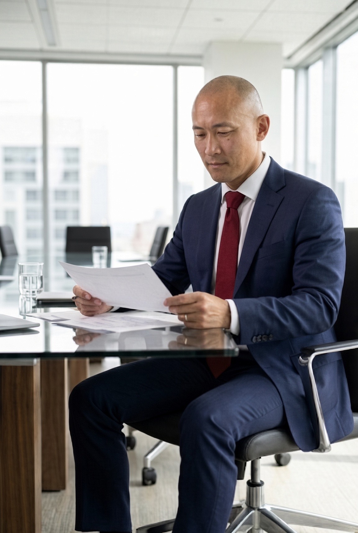 Lloyd Lee reviewing documents at the Valencia office